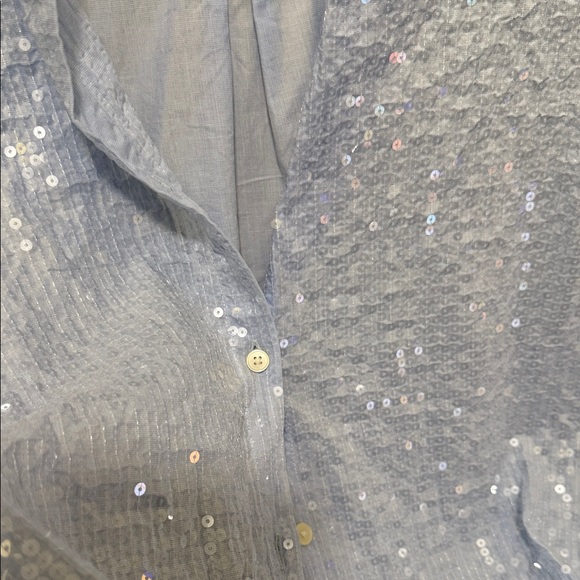 Loft Blue and White Button-Up Shirt with Sequins - Picture 4 of 5